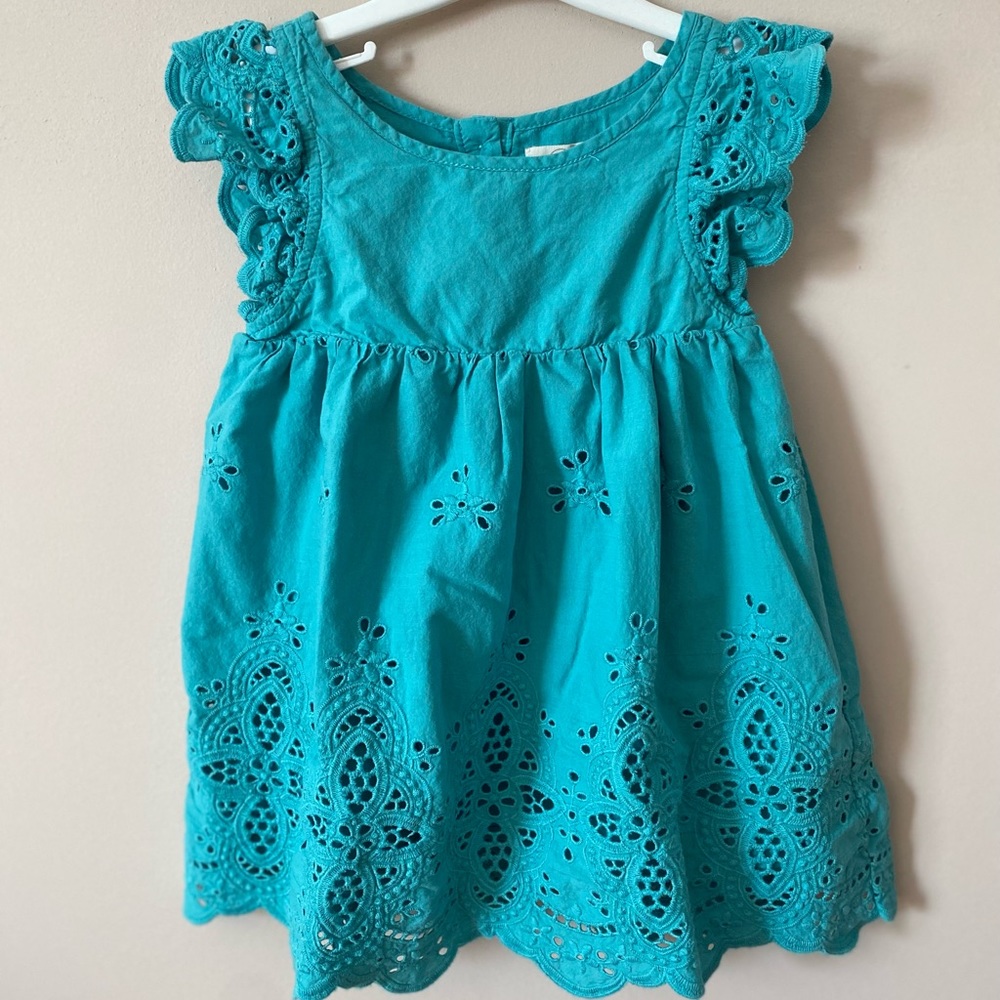 NWOT Peek Kids Toddler Girls 2T Teal Michele Cotton Eyelet Dress